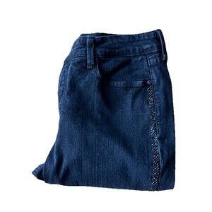 NYDJ Black Denim Legging w/Rhinestone Embellished Side Seam Jeans Size 8P